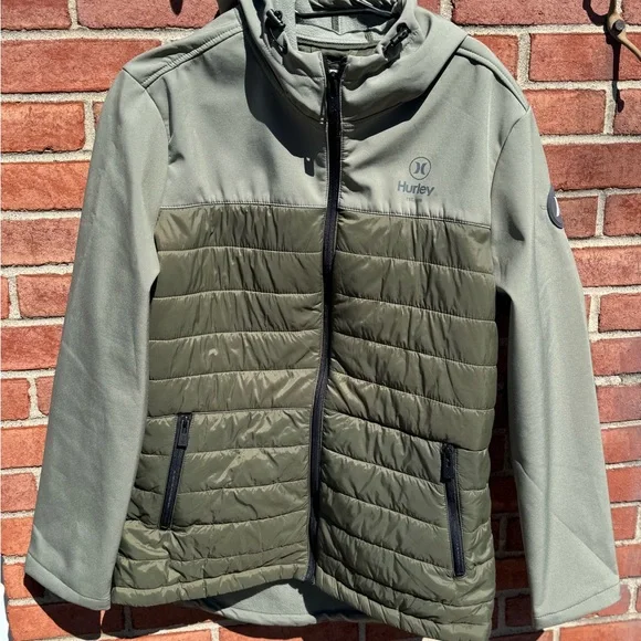 Hurley Green and Gray Hooded Jacket - Picture 1 of 16